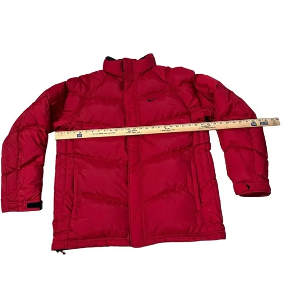 VTG Nike Puffer Down Filled Coat Mens Large Red Back Center Swoosh Y2K